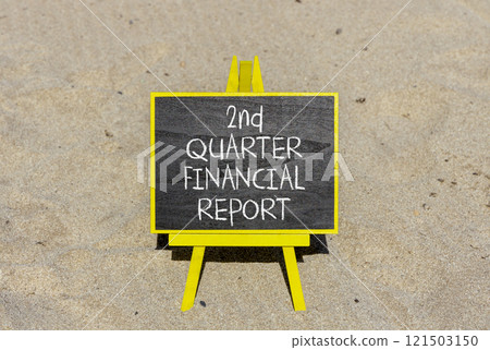 2nd quarter financial report symbol. Concept words 2nd quarter financial report on beautiful black blackboard. Beautiful sand background. Business 2nd quarter financial report concept. Copy space. 2nd quarter financial report symbol. Concept words 2nd quarter financial report on beautiful black blackboard. Beautiful sand background. Business 2nd quarter financial report concept. Copy space. 121503150