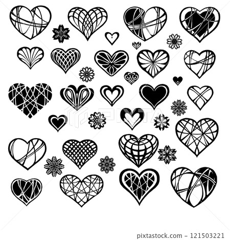 A set of hearts for decorating Valentine's day, white day in the tattoo style. A set of hearts for decorating Valentine's day, white day in the tattoo style. 121503221