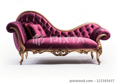 An elegant vintage chaise lounge in rich purple velvet, perfect for adding luxury to any living space. An elegant vintage chaise lounge in rich purple velvet, perfect for adding luxury to any living space. 121503437