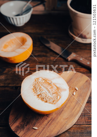 Half of Honeydew Melon 121503631