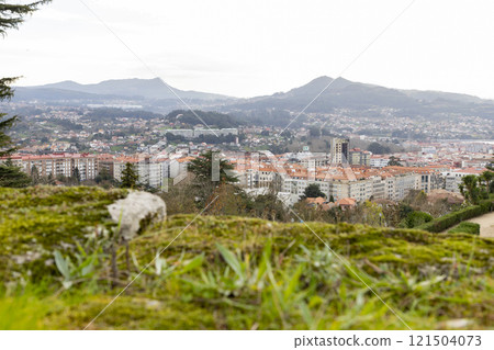 Vigo. View of the city of Vigo from Spain. View of the Atlantic coast. Atlantic Ocean. Background photo. Digital image. Panoramic view with drone. Aerial view of the port of the Spanish city of Vigo. 121504073