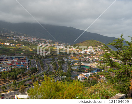 landscape of the island of Tenerife. Top view of residential buildings. landscape of the island of Tenerife. Top view of residential buildings. 121504609