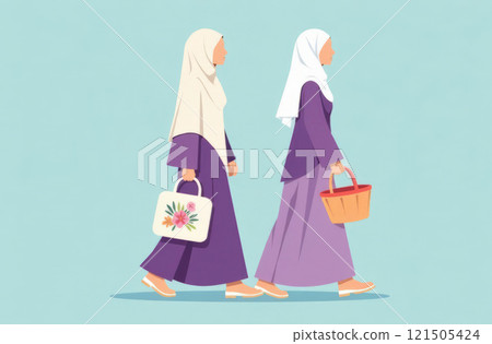 Muslim woman shopper carrying bag shopping 121505424
