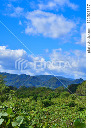 A view from the Usune River in early autumn, the mountains towards Joetsu, Numata City 121505557