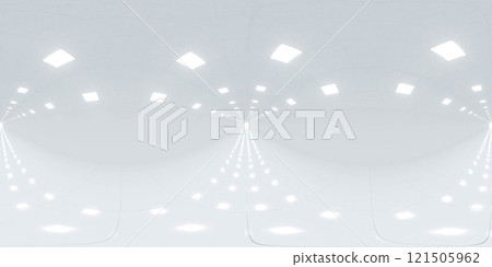 Bright Minimalist Interior with Ceiling Lights 360 vr 3d render panorama 121505962