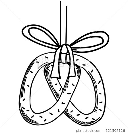 Vector hand drawn traditional German pretzel bread. Vector hand drawn traditional German pretzel bread. 121506126