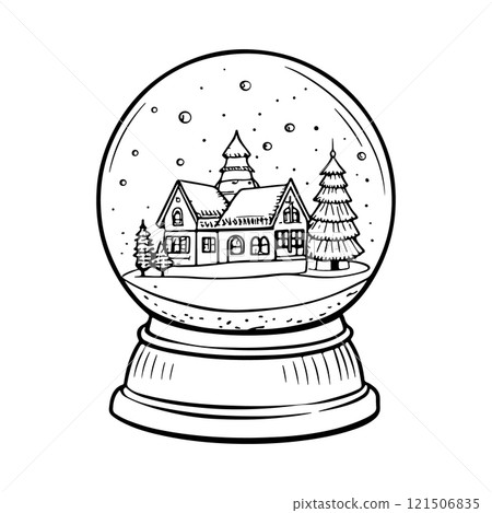 Christmas Winter Glass ball globe with winter scene inside. Christmas Winter Glass ball globe with winter scene inside. 121506835
