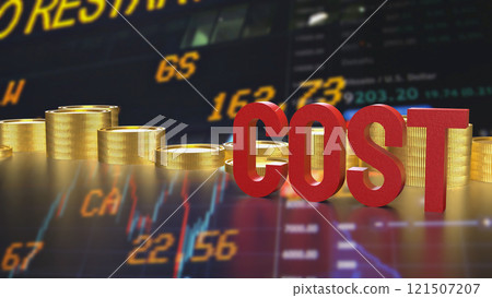 The Red cost text and gold coins for business concept 3d rendering. The Red cost text and gold coins for business concept 3d rendering. 121507207