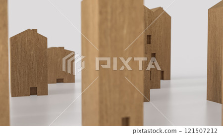 The wood house for property or real estate concept 3d rendering. 121507212