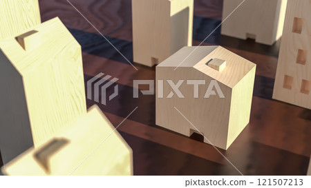 The wood house for property or real estate concept 3d rendering. The wood house for property or real estate concept 3d rendering. 121507213