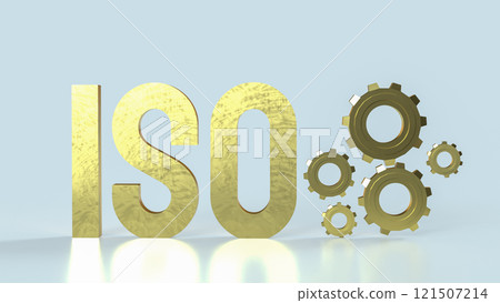 The Gold iso text and gear on white background 3d rendering. 121507214