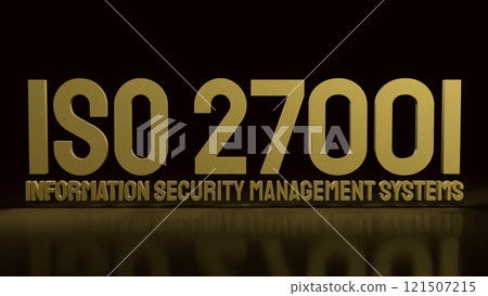 The Gold iso 27001 and gear on Black background 3d rendering. 121507215