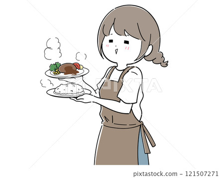 Restaurant staff carrying food (Brown) Restaurant staff carrying food (Brown) 121507271