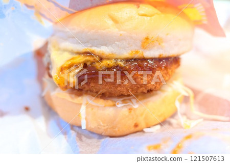 A hearty gratin burger from a fast food restaurant A hearty gratin burger from a fast food restaurant 121507613