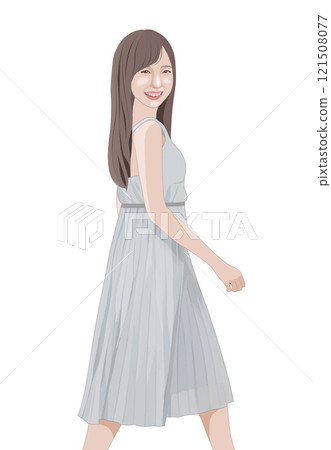 一個長頭髮的年輕女子轉身的插圖 121508077