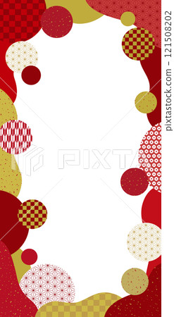 日式圓形波浪日式框/垂直/紅色 121508202