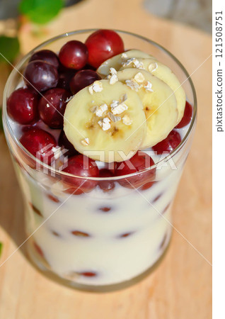 yogurt with grape and banana yogurt with grape and banana 121508751