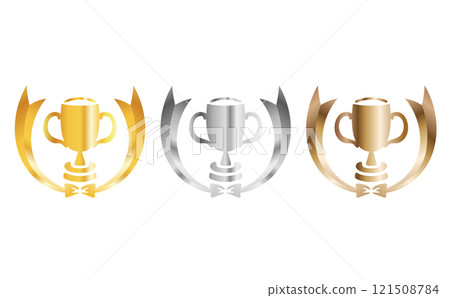 簡單的獎盃和絲帶設計 3 色套裝 簡單的獎盃和絲帶設計 3 色套裝 121508784