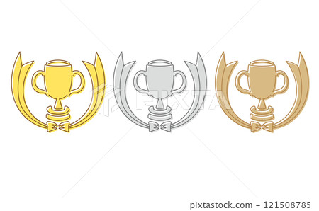 Simple trophy and ribbon design, set of 3 colors 121508785