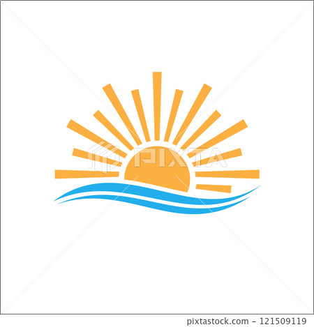 vector logo design of sunlight in the horizon of the sea 121509119