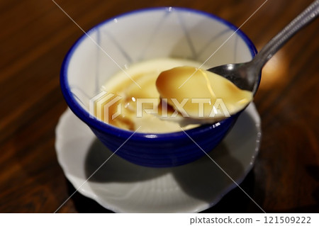 Homemade pudding in a deep dish Homemade pudding in a deep dish 121509222