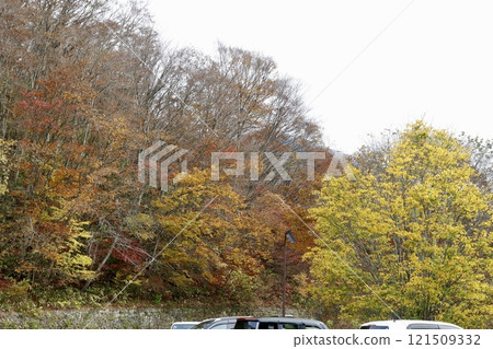 從鳥取縣鍵掛峠停車場看到的山間紅葉 從鳥取縣鍵掛峠停車場看到的山間紅葉 121509332