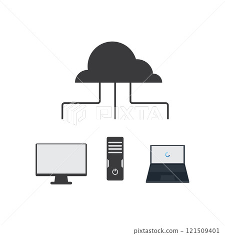 Cloud computing connects desktop tower and laptop Cloud computing connects desktop tower and laptop 121509401