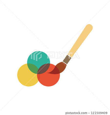 Paintbrush creating art with colorful circles 121509409