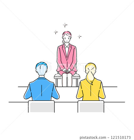 正在接受面試的求職女性和麵試官的插圖 121510173