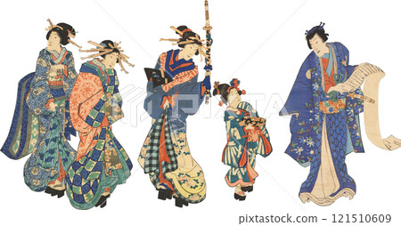 Ukiyo-e illustration women men Ukiyo-e illustration women men 121510609