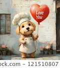 Chef dog holding a heart balloon 121510807