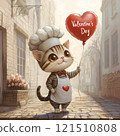 Chef cat holding a heart balloon 121510808