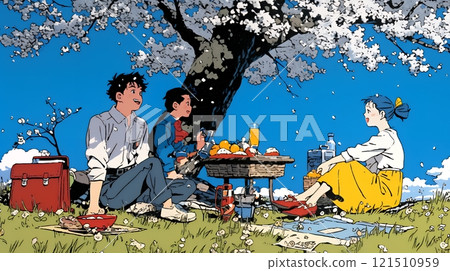 在盛開的櫻花下與朋友一起賞花 在盛開的櫻花下與朋友一起賞花 121510959