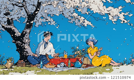 在盛開的櫻花下與朋友一起賞花 在盛開的櫻花下與朋友一起賞花 121510974