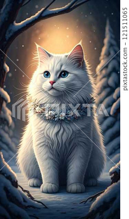 White cat wearing a wreath White cat wearing a wreath 121511065