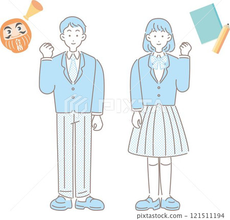 入學考試，考生，學生，人，男人，女人，制服，達摩，學習，手繪插畫素材 121511194