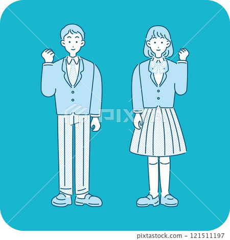 Exams, examinees, students, people, men, women, uniforms, hand-drawn illustrations 121511197