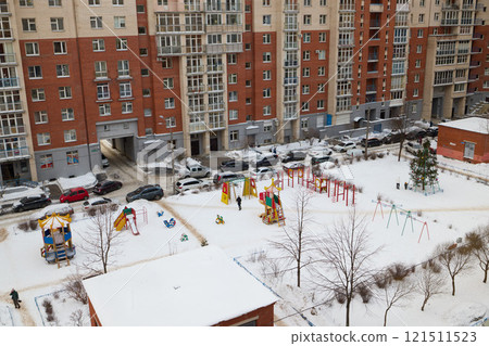 Delightful Winter Playground Views in a Vibrant Urban Setting Full of Life and Colorful Scenery 121511523