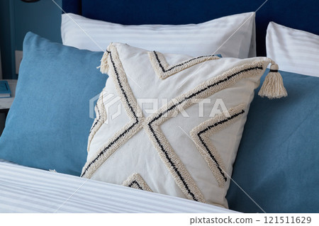 Stylish and Eyecatching Decorative Pillows on Modern Luxury Bedding for Your Bedroom 121511629