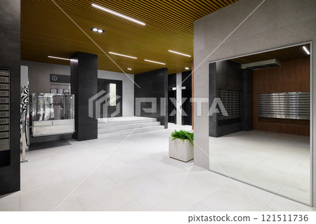 An Elegant Modern Lobby Interior Showcasing Minimalist Design and Contemporary Aesthetics 121511736