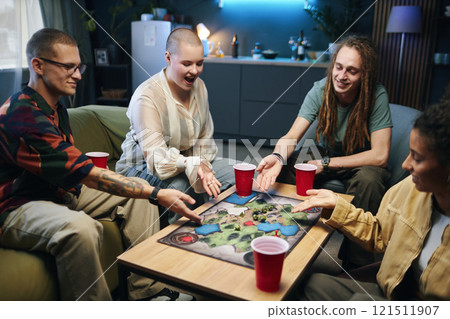 Friends Enjoying Leisure Time At Home 121511907