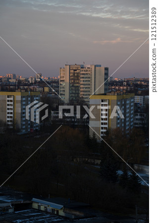 View of the city of Minsk from above. December in Minsk. The Cold City 121512389