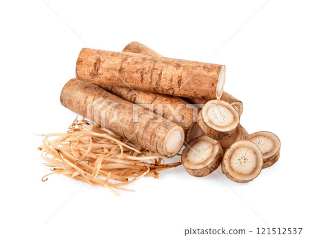 Burdock roots isolated white background. 121512537