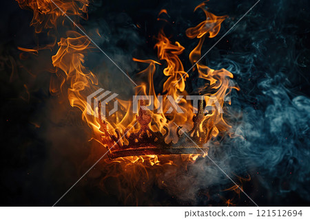 Fantastic beautiful king or queen crown from vivid gold material for coronation, abstract vivid composition consists of fictional unreal fantastic vision on background 121512694
