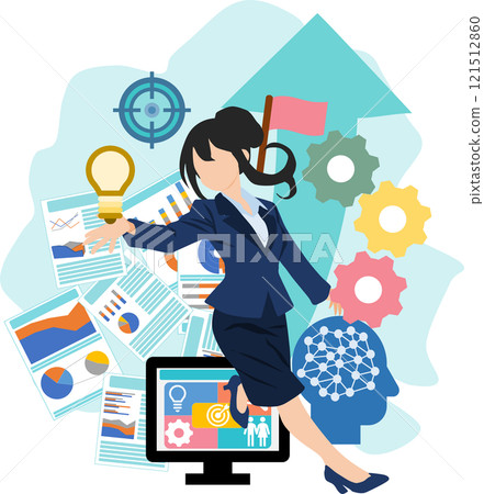 Illustration of a businesswoman thinking about business strategies Illustration of a businesswoman thinking about business strategies 121512860
