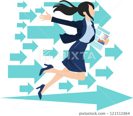 Illustration of a businesswoman heading straight for the future 121512864