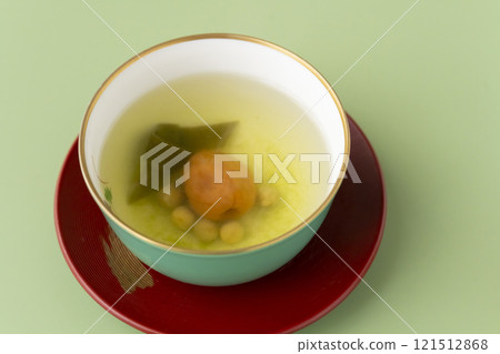 Fukucha, tea to drink on Setsubun, to ward off evil spirits, green background 121512868