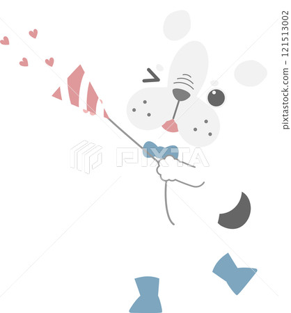 cute and lovely dog with party popper, firecracker and confetti, happy valentines day, love concept, flat vector illustration cartoon character costume design 121513002