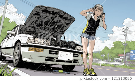 開車時遭遇汽車故障、意外或麻煩的女性 121513090