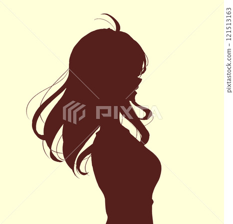 Woman, side, hair blowing in the wind, silhouette 121513163